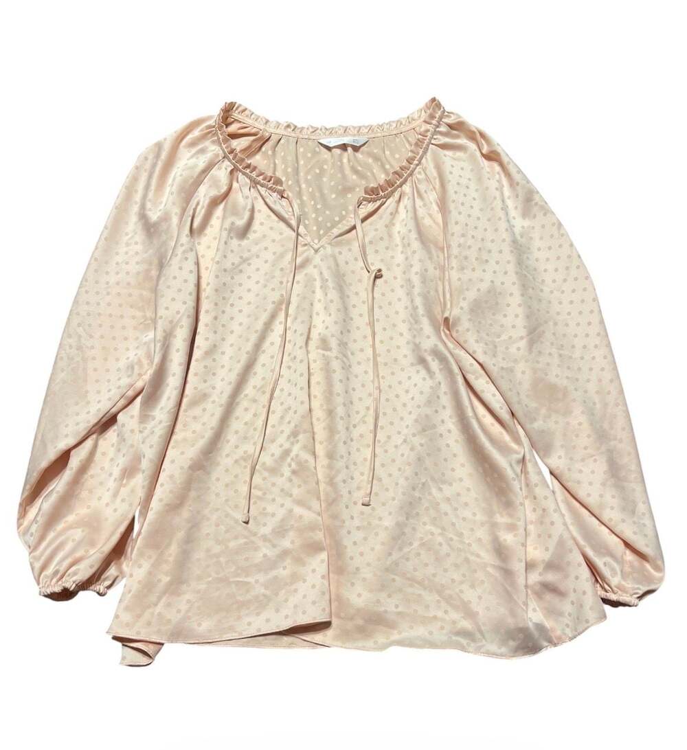 LC Lauren Conrad Pink Polka Dot Satin Peasant Blouse XXL